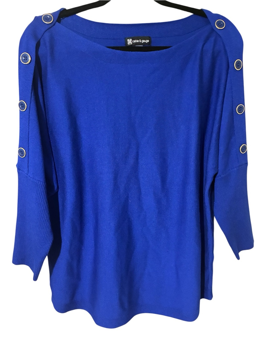 Cable & Gauge Royal‎ Blue Button Sleeve Knit Tunic Relaxed Fit Top Lightweight L